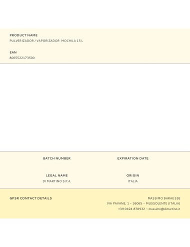 Pulverizador / vaporizador mochila 15 l