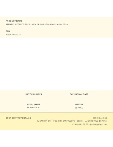 Armario metalico reciclaje 4 cajones blanco 92 x 60 x 25 cm