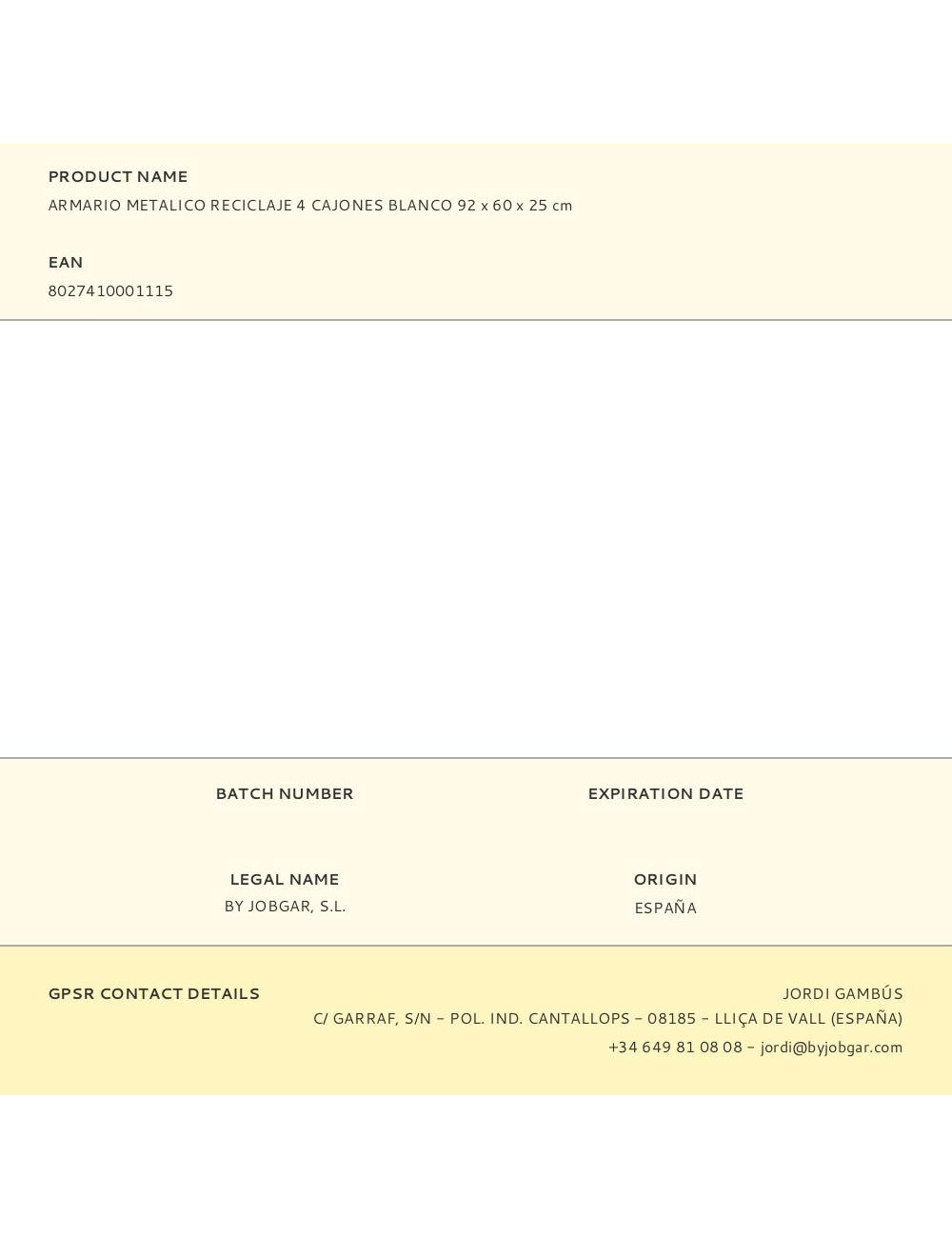 Armario metalico reciclaje 4 cajones blanco 92 x 60 x 25 cm