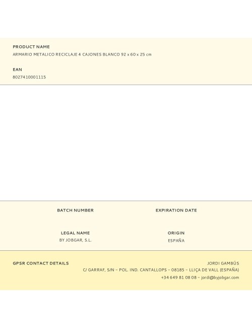 Armario metalico reciclaje 4 cajones blanco 92 x 60 x 25 cm