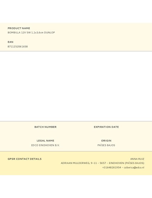 Bombilla 12v 5w 1,1x3,6cm dunlop