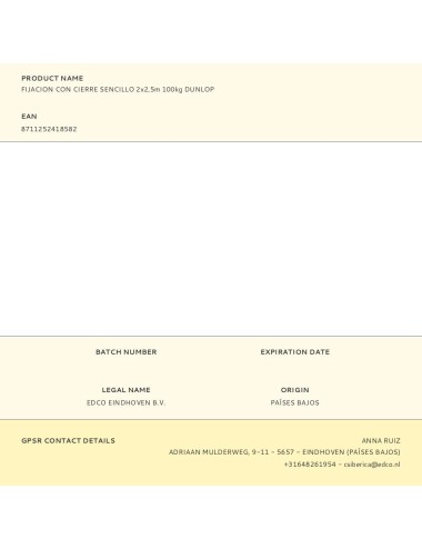 Fijacion con cierre sencillo 2x2,5m 100kg dunlop