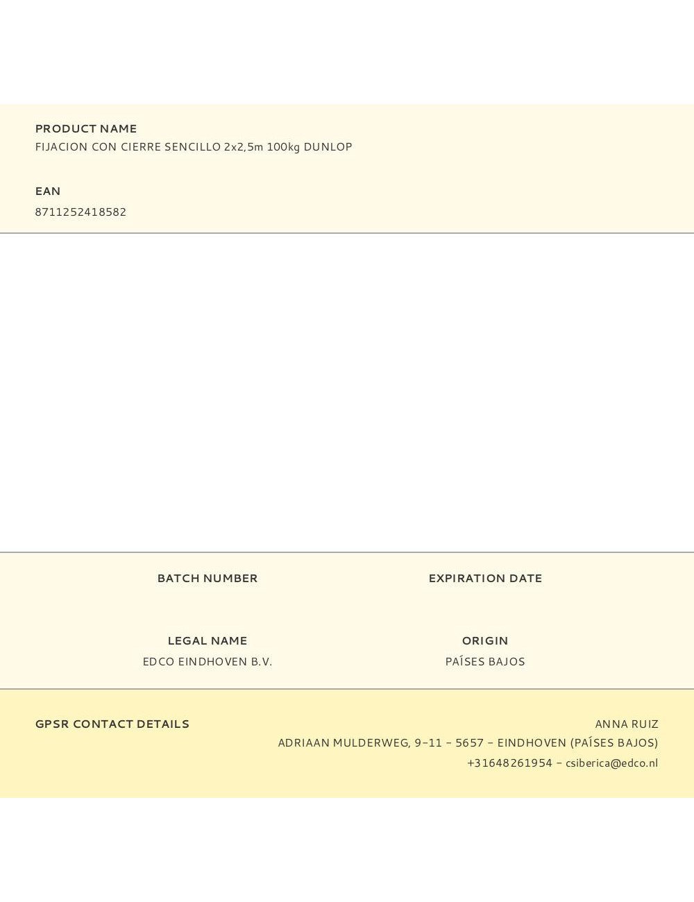 Fijacion con cierre sencillo 2x2,5m 100kg dunlop