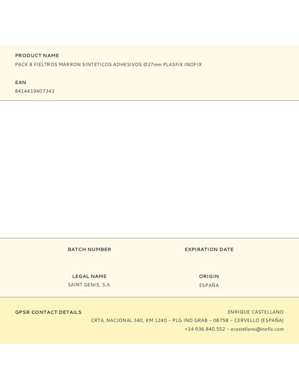 Pack 8 fieltros marron sinteticos adhesivos ø27mm plasfix inofix