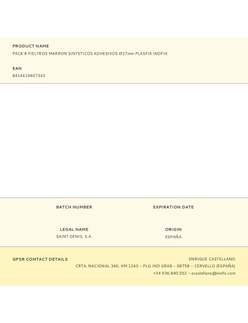 Pack 8 fieltros marron sinteticos adhesivos ø27mm plasfix inofix
