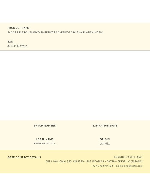 Pack 9 fieltros blanco sinteticos adhesivos 29x23mm plasfix inofix