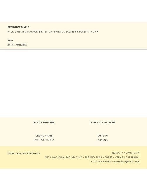 Pack 1 fieltro marron sintetico adhesivo 100x85mm plasfix inofix