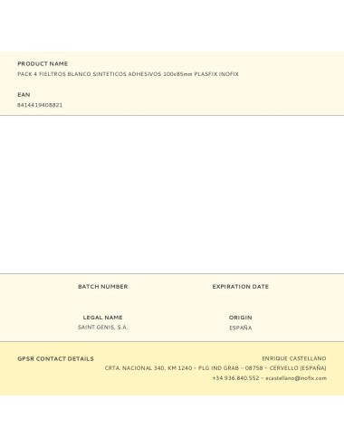 Pack 4 fieltros blanco sinteticos adhesivos 100x85mm plasfix inofix