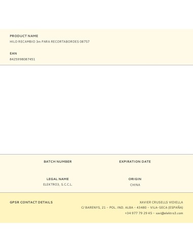 Hilo recambio 3m para recortabordes 08757