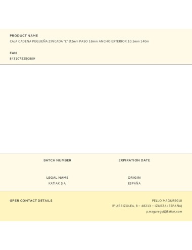 Caja cadena pequeña zincada "l" ø2mm paso 18mm ancho exterior 10.5mm 140m