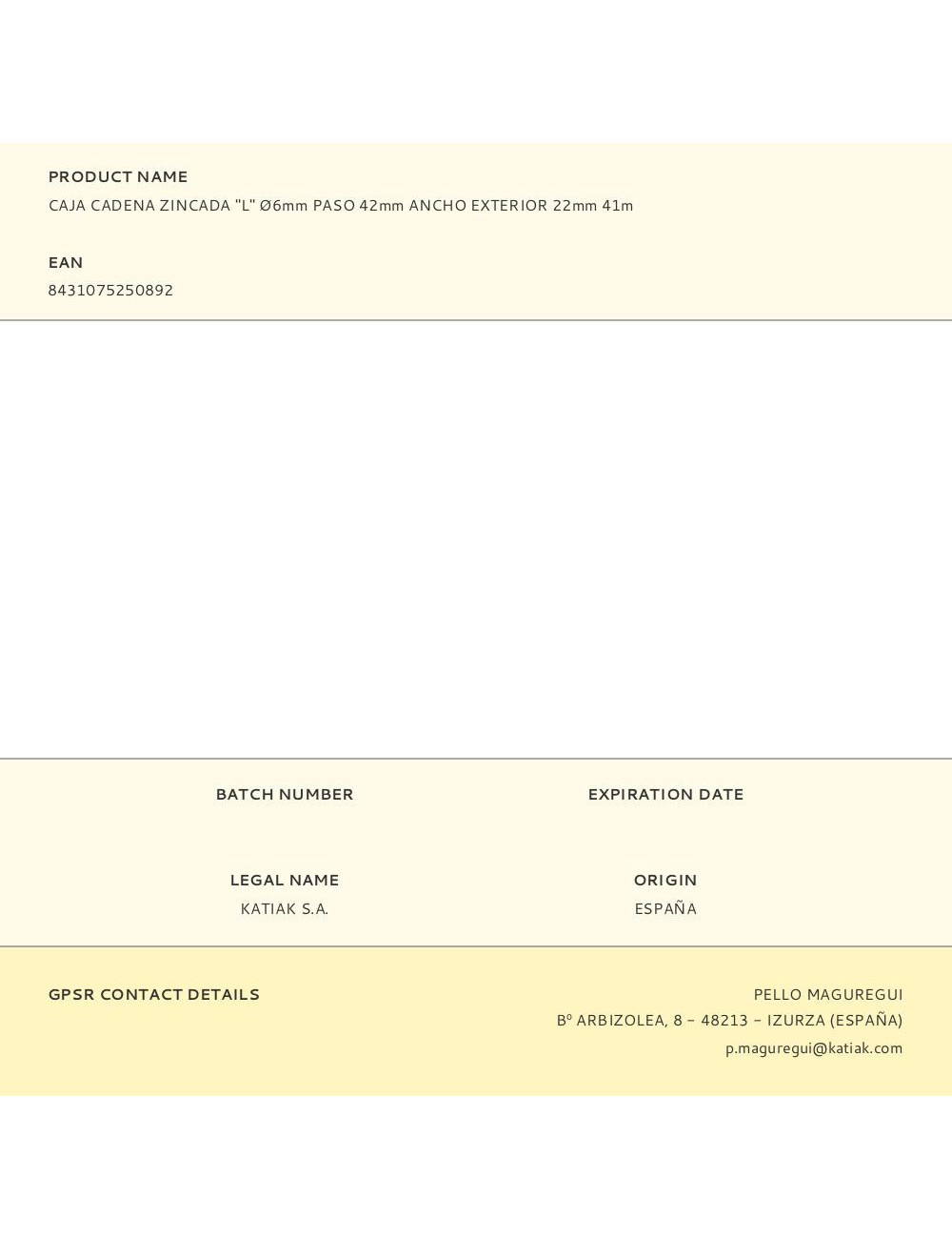 Caja cadena zincada "l" ø6mm paso 42mm ancho exterior 22mm 41m