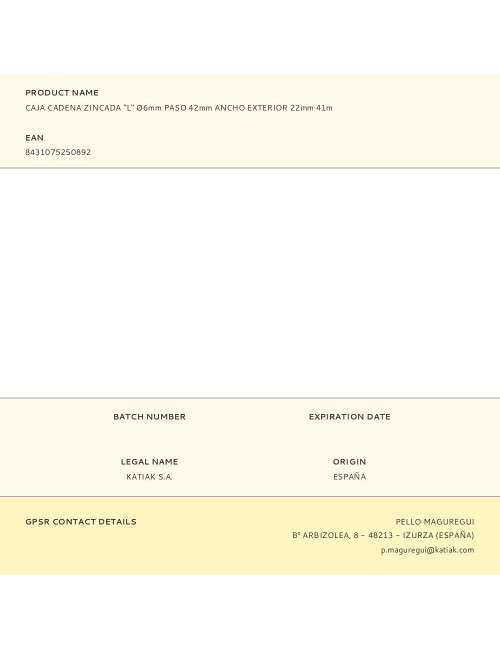 Caja cadena zincada "l" ø6mm paso 42mm ancho exterior 22mm 41m