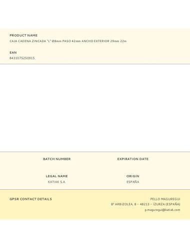 Caja cadena zincada "l" ø8mm paso 42mm ancho exterior 29mm 22m