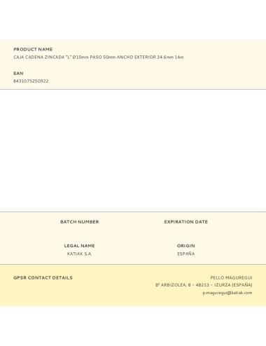 Caja cadena zincada "l" ø10mm paso 50mm ancho exterior 34.6mm 14m