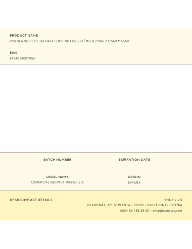 Pistola insecticida para cochinillas sistémico 750ml 231569 massó