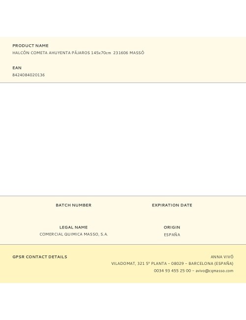 Halcón cometa ahuyenta pájaros 145x70cm 231606 massó