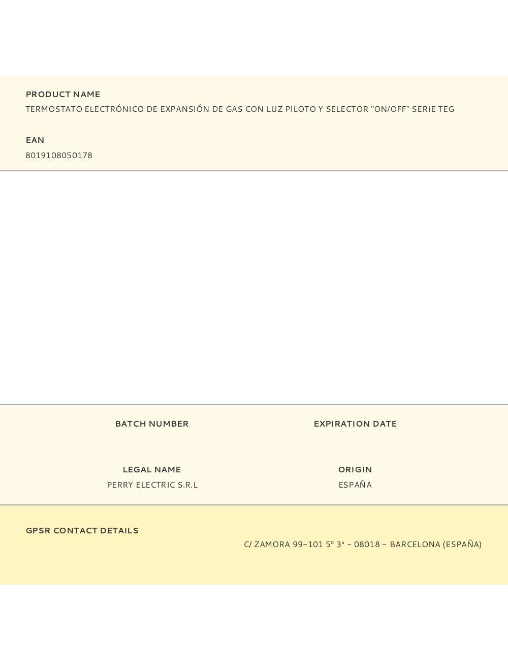 Termostato electrónico de expansión de gas con luz piloto y selector "on/off" serie teg