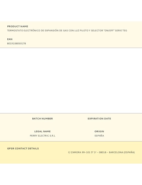 Termostato electrónico de expansión de gas con luz piloto y selector "on/off" serie teg