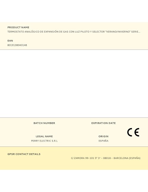 Termostato analógico de expansión de gas con luz piloto y selector "verano/invierno" serie teg