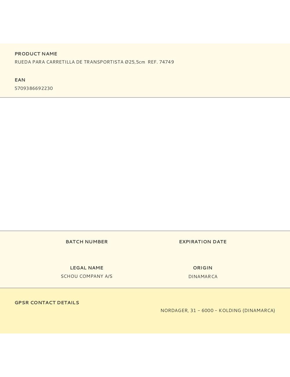 Rueda maciza carretilla ø255 mm, ancho 80 mm, eje ø20 mm