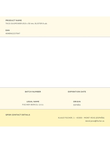 Taco duopower ø10 x 50 mm, blister 8 uds