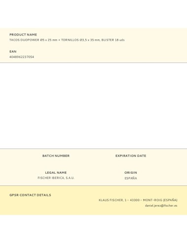 Tacos duopower ø5 x 25 mm + tornillos ø3,5 x 35 mm, blister 18 uds