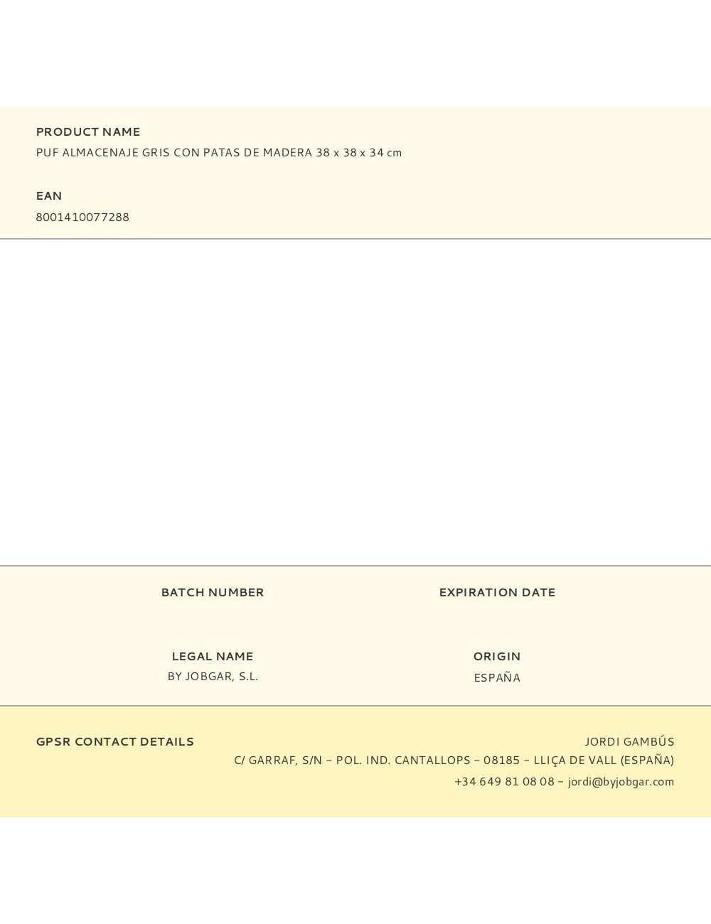 Puf almacenaje gris con patas de madera 38 x 38 x 34 cm