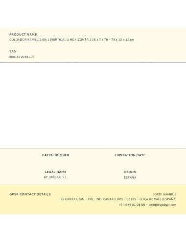 Colgador bambu 2 en 1 (vertical u horizontal) 26 x 7 x 76 - 75 x 12 x 12 cm