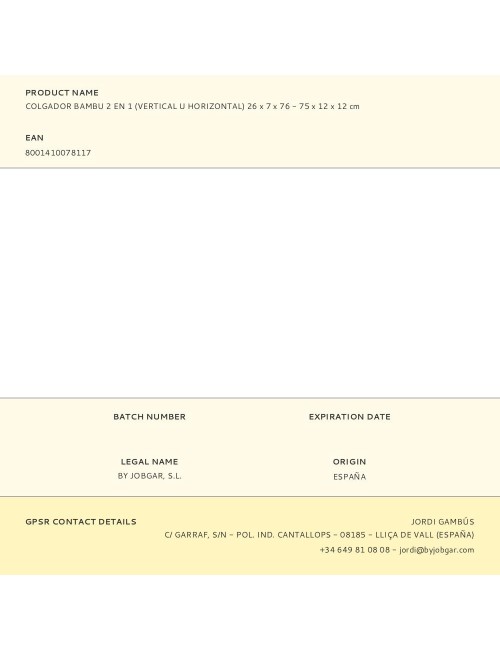 Colgador bambu 2 en 1 (vertical u horizontal) 26 x 7 x 76 - 75 x 12 x 12 cm