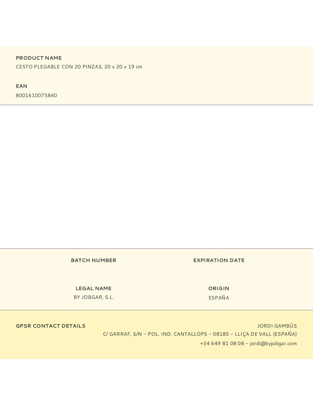 Cesto plegable con 20 pinzas, 20 x 20 x 19 cm