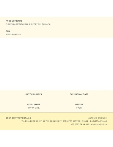 Plantilla metatarsal support gel talla 38