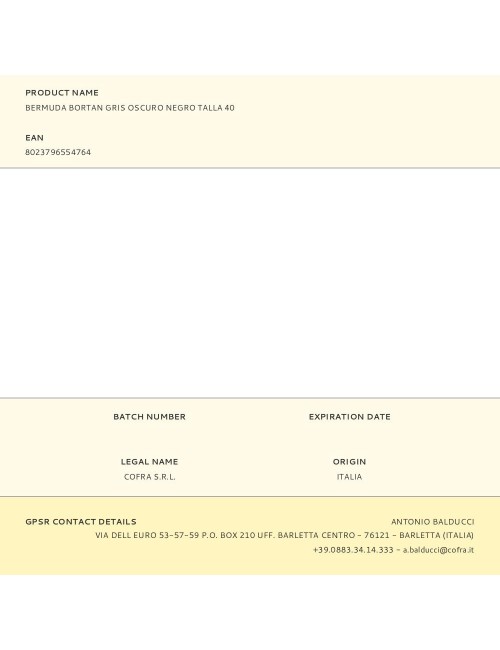 Bermuda bortan gris oscuro negro talla 40