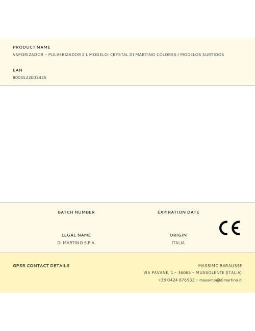 Vaporizador - pulverizador 2 l modelo: crystal di martino colores / modelos surtidos