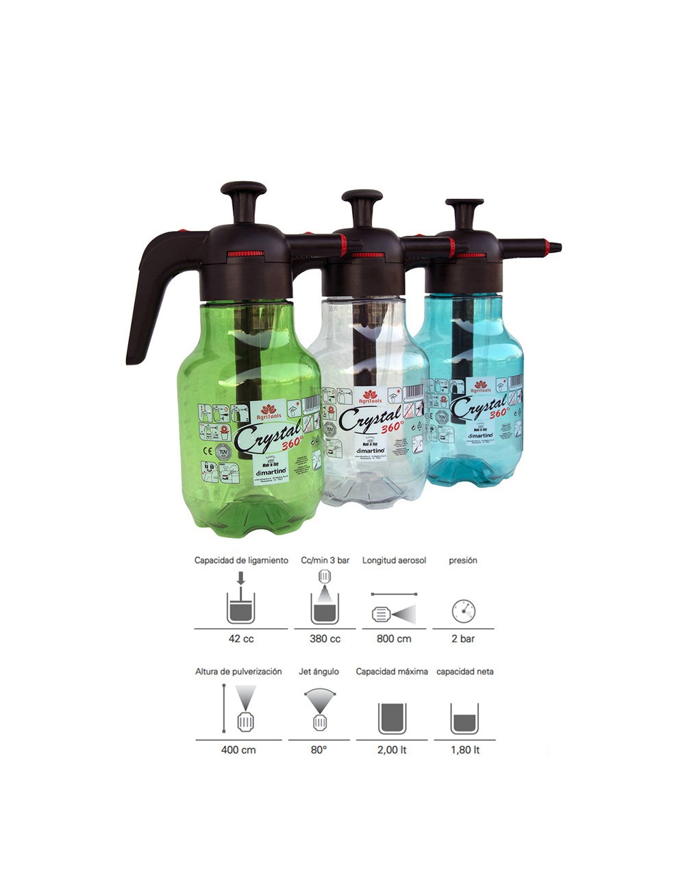 Vaporizador - pulverizador 2 l modelo: crystal 360° di martino colores / modelos surtidos