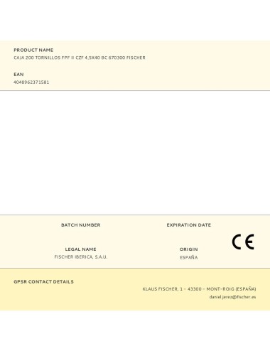 Caja 200 tornillos fpf ii czf 4,5x40 bc 670300 fischer