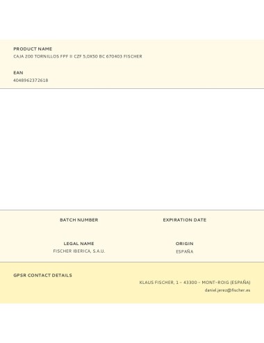 Caja 200 tornillos fpf ii czf 5,0x50 bc 670403 fischer