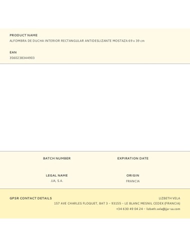 Alfombra de ducha interior rectangular antideslizante mostaza 69 x 39 cm