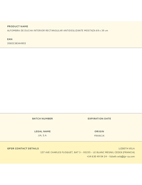 Alfombra de ducha interior rectangular antideslizante mostaza 69 x 39 cm