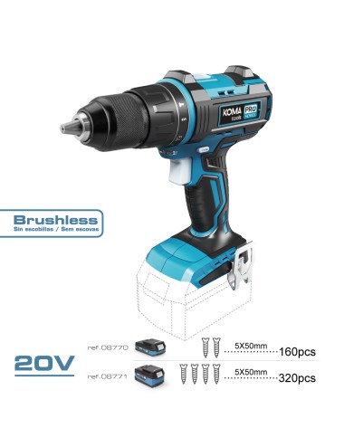 Taladro percutor / atornillador brushless 20 v (sin batería ni cargador)