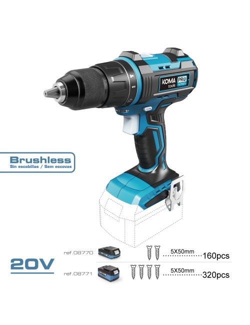Taladro percutor / atornillador brushless 20 v (sin batería ni cargador)
