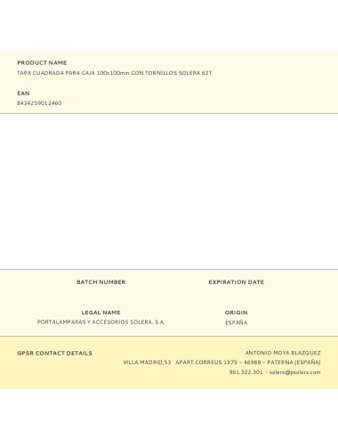 Tapa cuadrada para caja 100x100mm con tornillos solera 62t