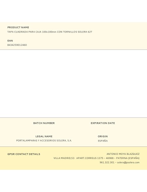 Tapa cuadrada para caja 100x100mm con tornillos solera 62t