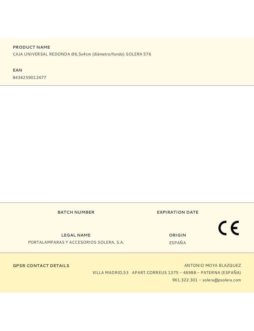 Caja universal redonda ø6,5x4cm (diámetro/fondo) solera 576