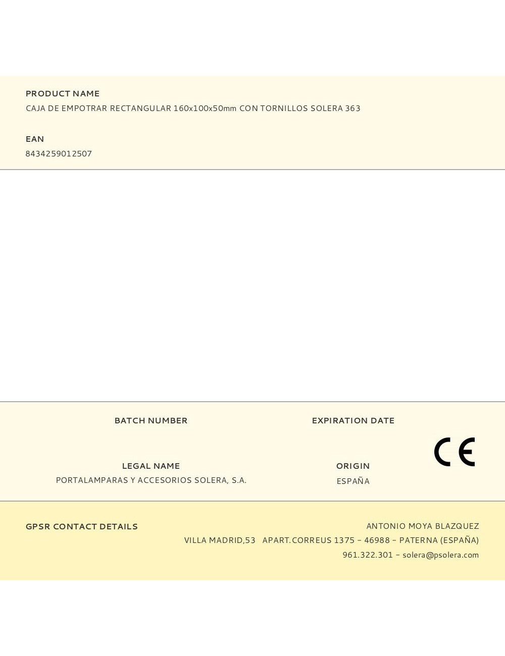 Caja de empotrar rectangular 160x100x50mm con tornillos solera 363