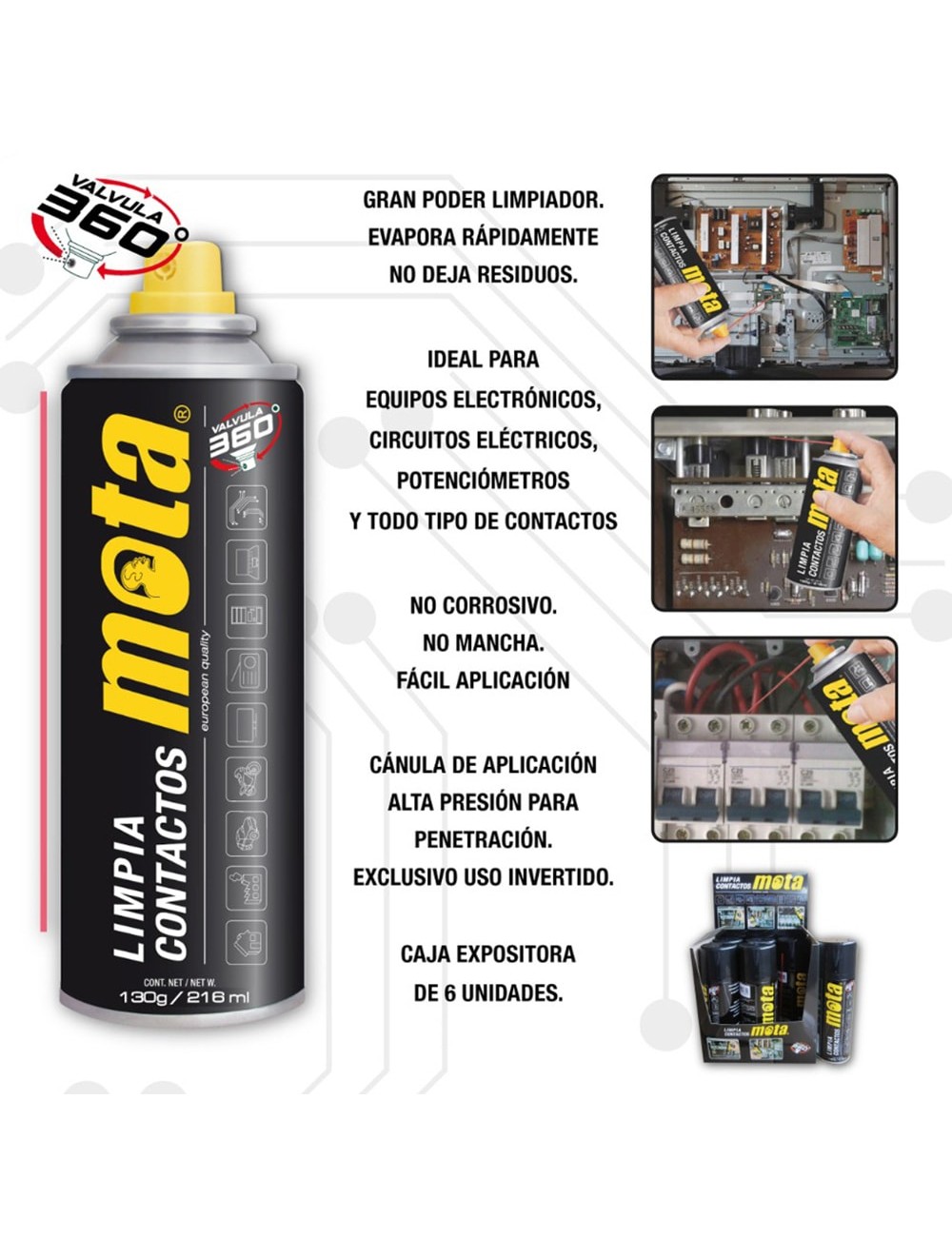 Spray limpiador de contactos electrico 216ml lc02 mota