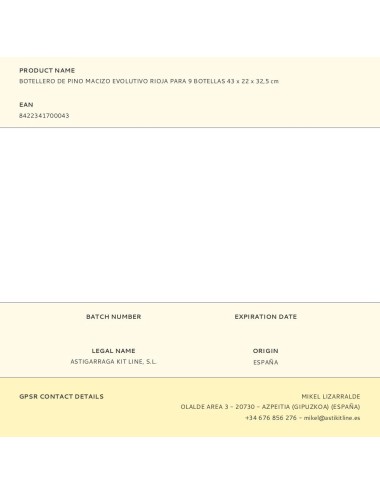 Botellero de pino macizo evolutivo rioja para 9 botellas 43 x 22 x 32,5 cm