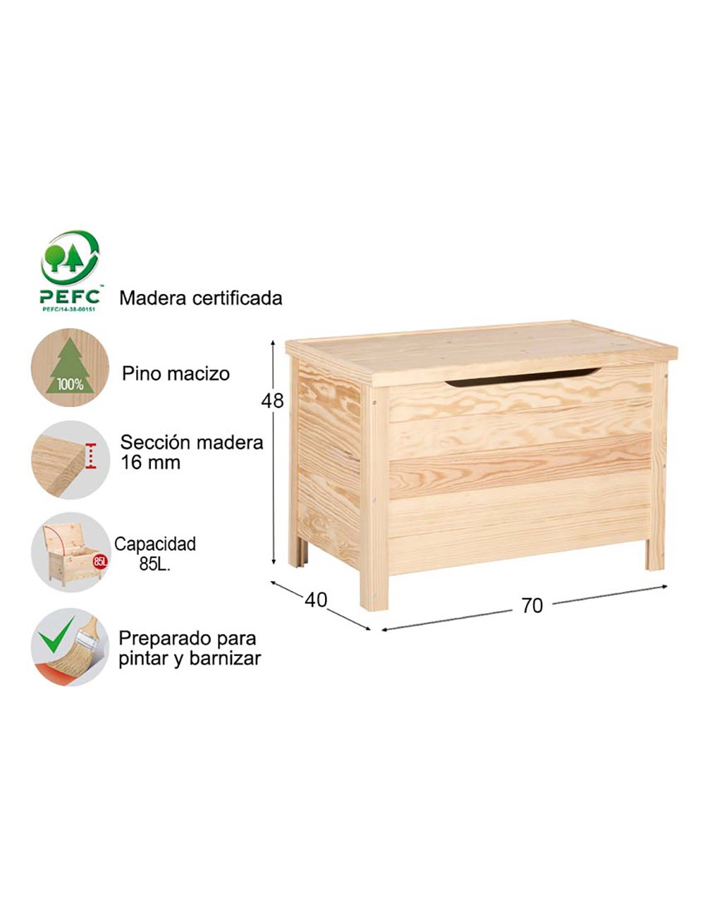 Baul de pino 70 x 48 x 40 cm