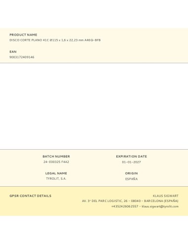 Disco corte plano 41c ø115 x 1,6 x 22,23 mm a46q-bfb