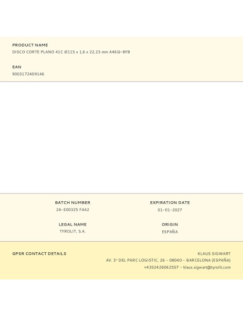 Disco corte plano 41c ø115 x 1,6 x 22,23 mm a46q-bfb