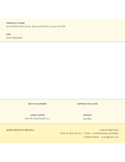 Electrodo inox e316l ø2mm (blister 10 unid.) solter